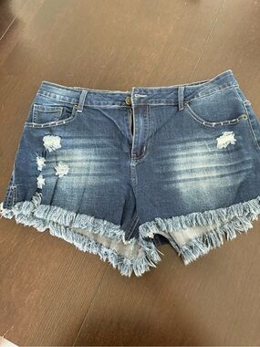 NWOT Dark Wash XL Denim Shorts Frayed Hem